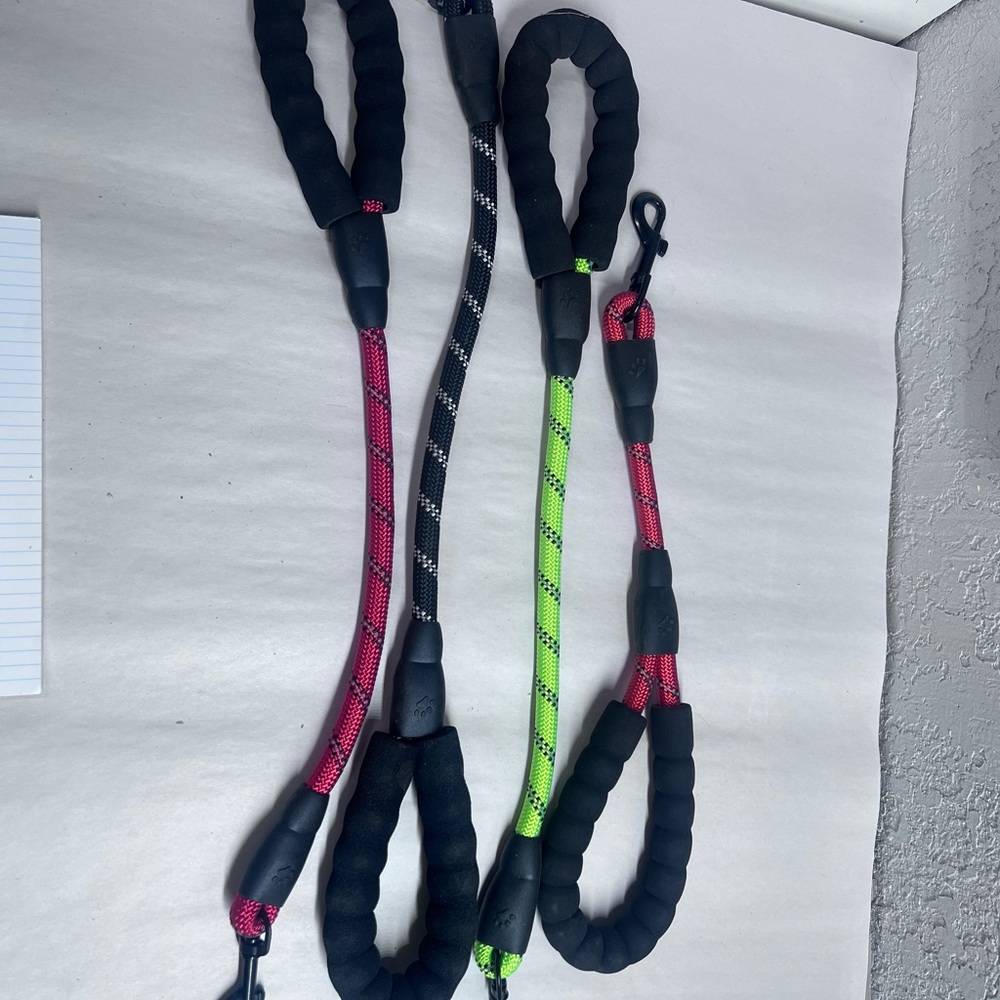 Bulk - Set of four Dog Leashes in Black, Red, and Green - all new